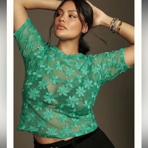 New ▶️ Anthropologie ◀️ Porridge Daisy Sheer Lace Tee Shirt